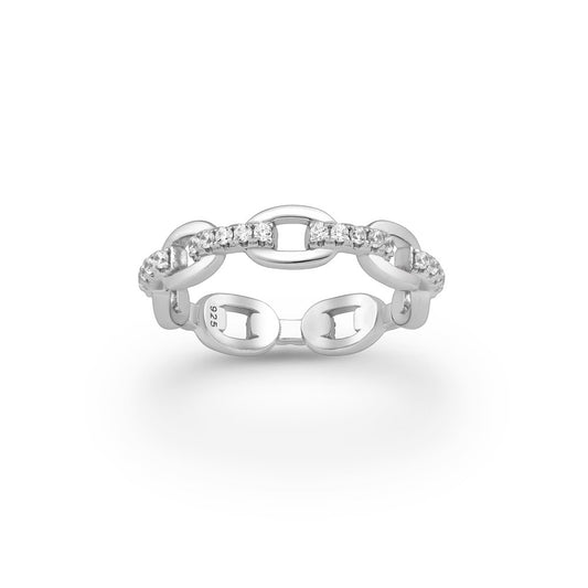 Sterling Silver & CZ Chain Link Ring