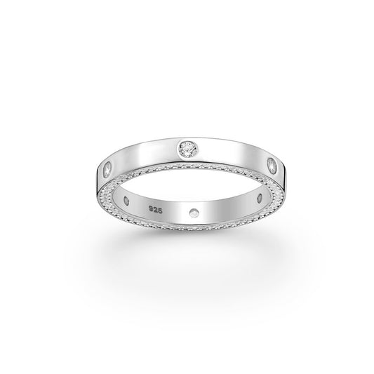 Sterling Silver & CZ Dotted Ring with Pave Band Detail