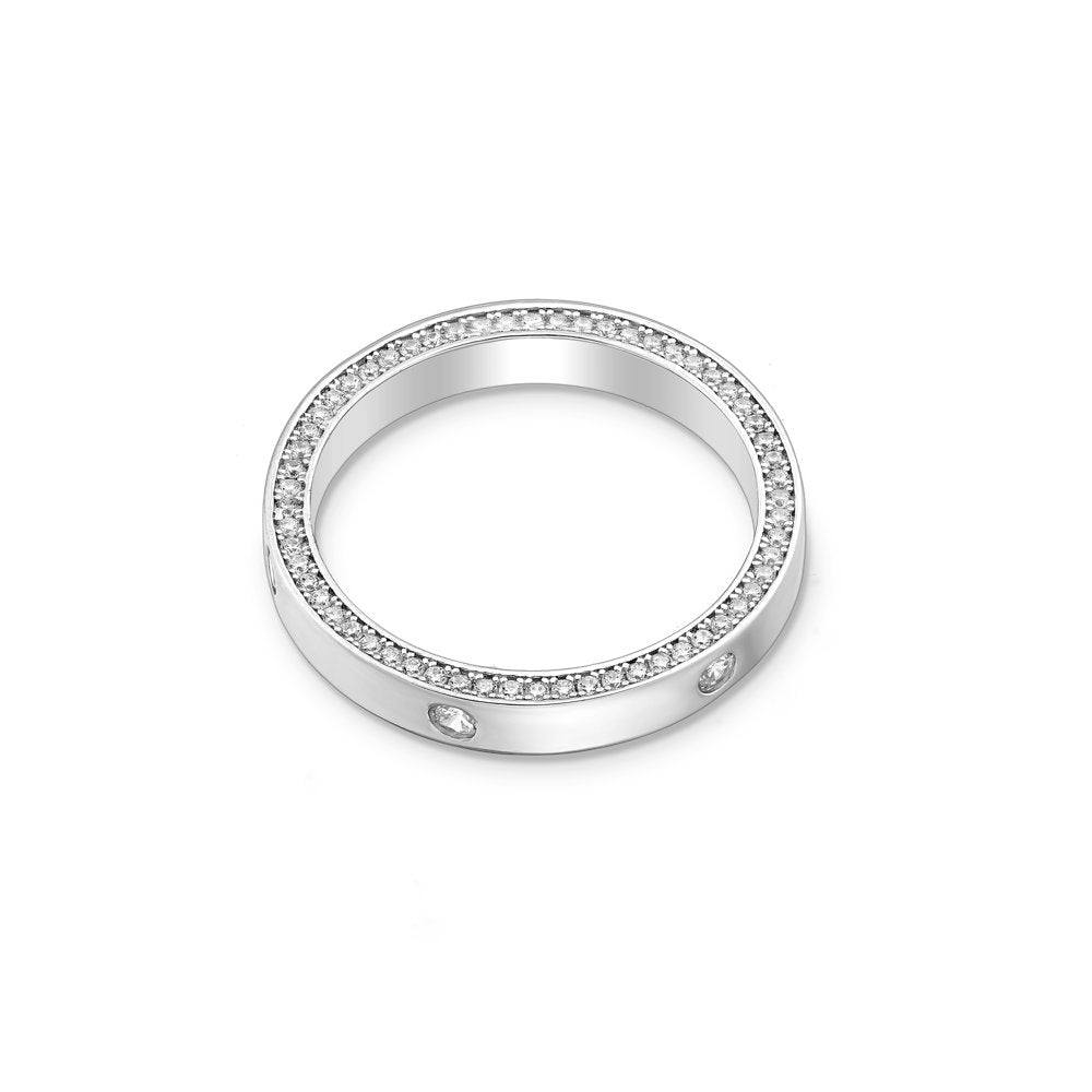 Sterling Silver & CZ Dotted Ring with Pave Band Detail