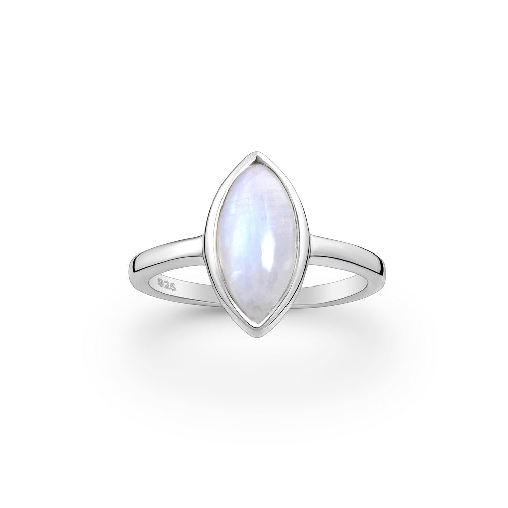 Sterling Silver Marquis Rainbow Moonstone Ring