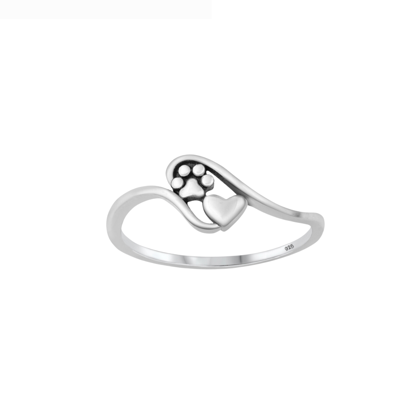 Sterling Silver Heart Paw Prints Ring