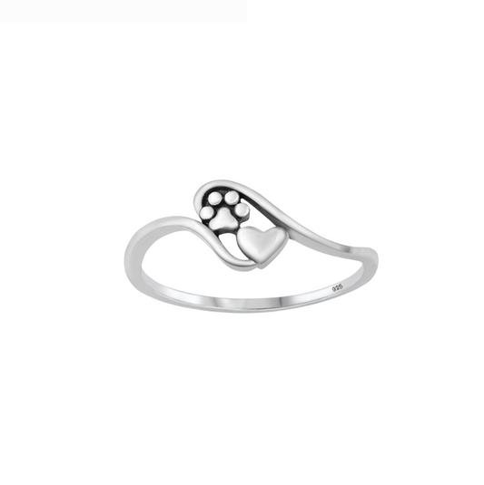 Sterling Silver Heart Paw Prints Ring