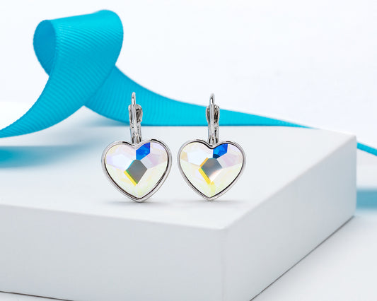 Crystal Heart Leverback Earrings