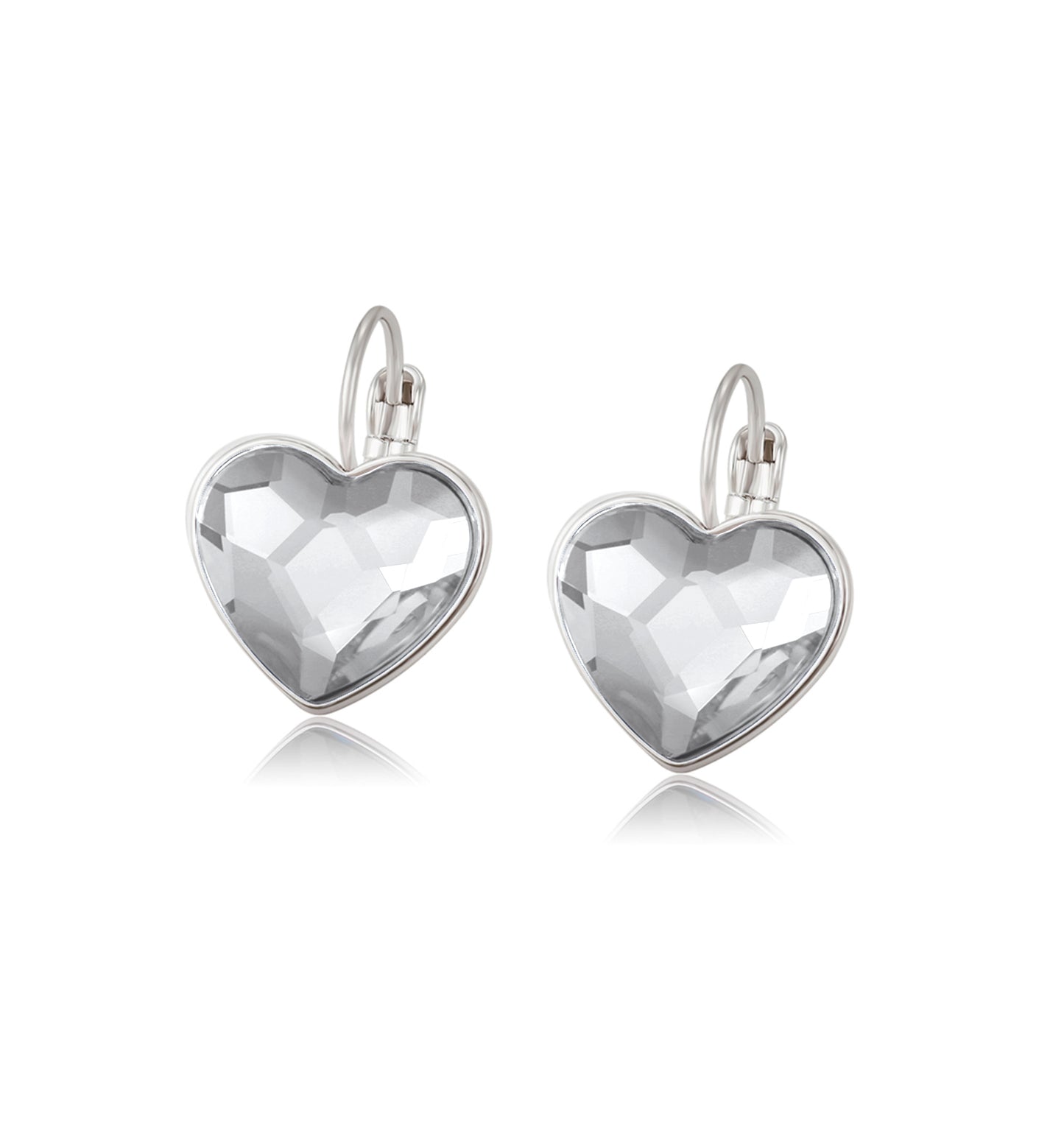 Crystal Heart Leverback Earrings