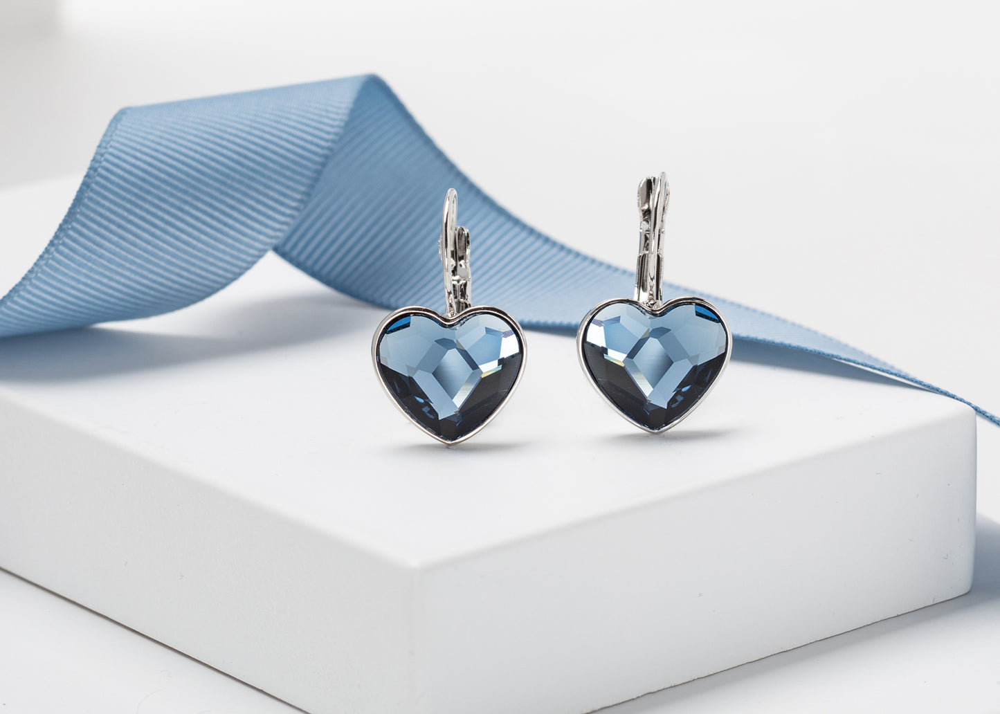 Crystal Heart Leverback Earrings