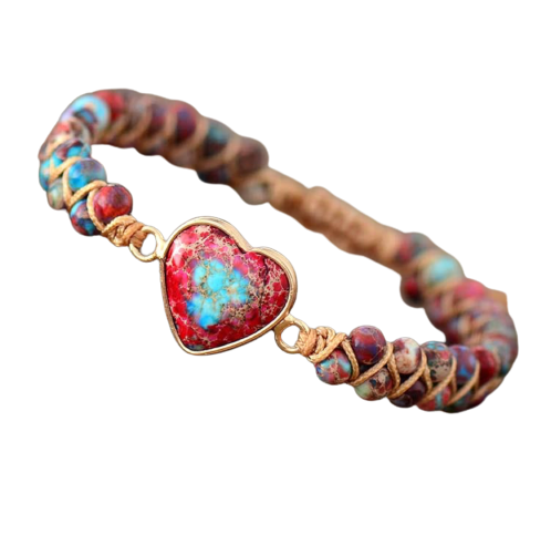 Heart Gemstone Beaded Adjustable Bracelet