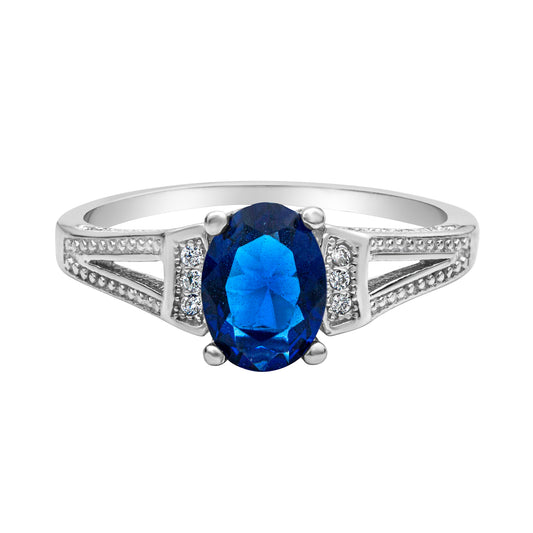 Blue Cubic Zirconia & Sterling Silver Oval Prong Ring