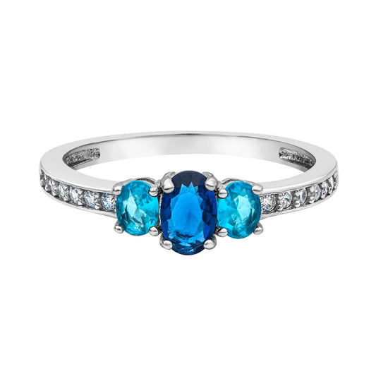 Simulated Sapphire, Blue Topaz & Sterling Silver Prong-Set Ring