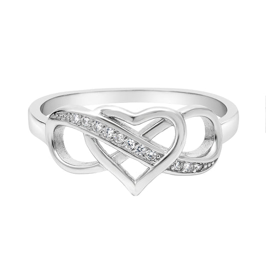 Cubic Zirconia & Sterling Silver Heart Infinity Ring