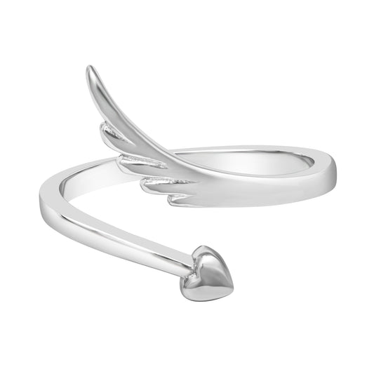 Sterling Silver Heart & Wing Bypass Ring