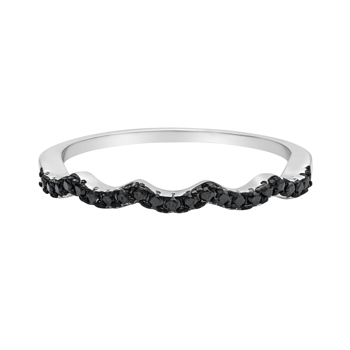 Sterling Silver & Black Cubic Zirconia Waved Ring