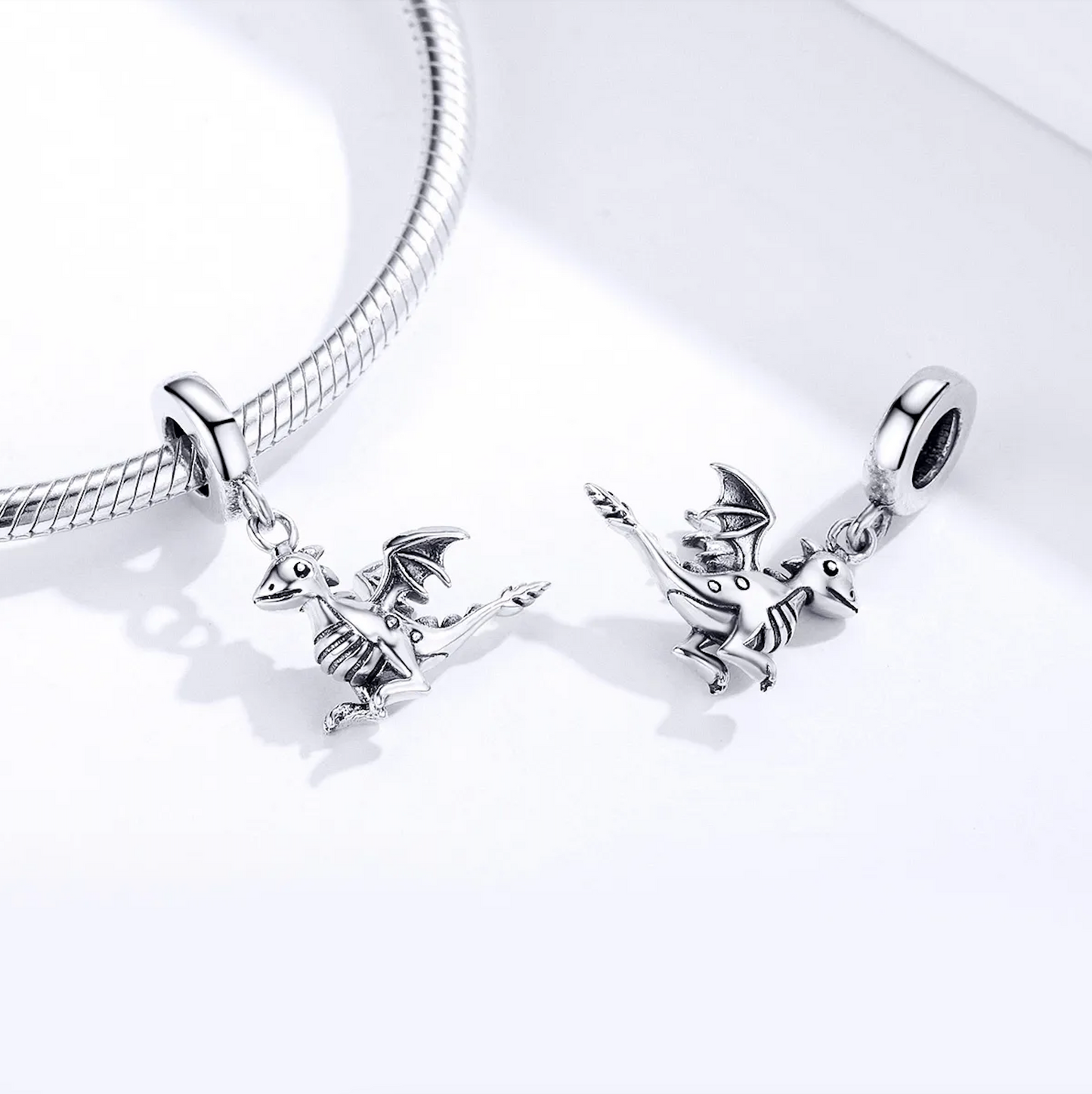 Sterling Silver Cute Dragon Dangling Bracelet Charm