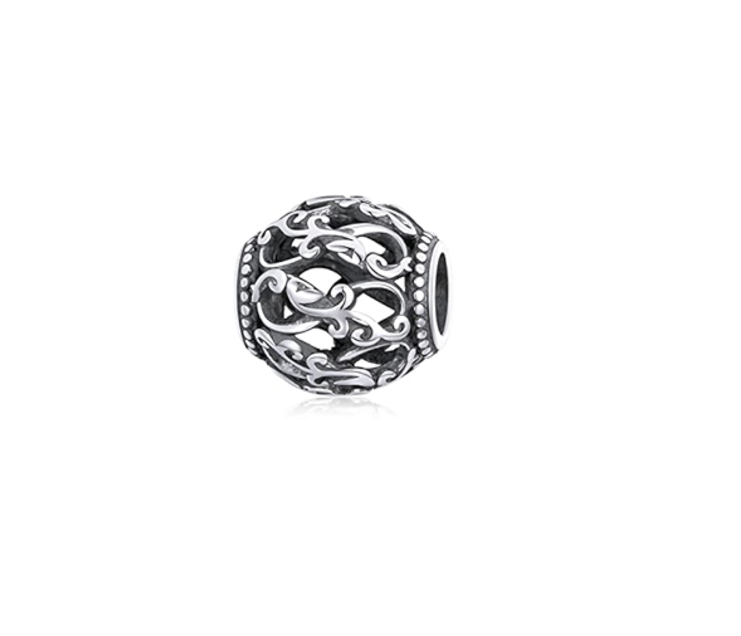 Sterling Silver Oxidized Orante Filigree Openwork Bracelet Charm