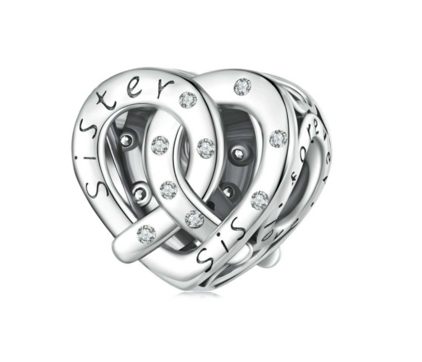 Sterling Silver & CZ Interlocked Hearts Sister Charm