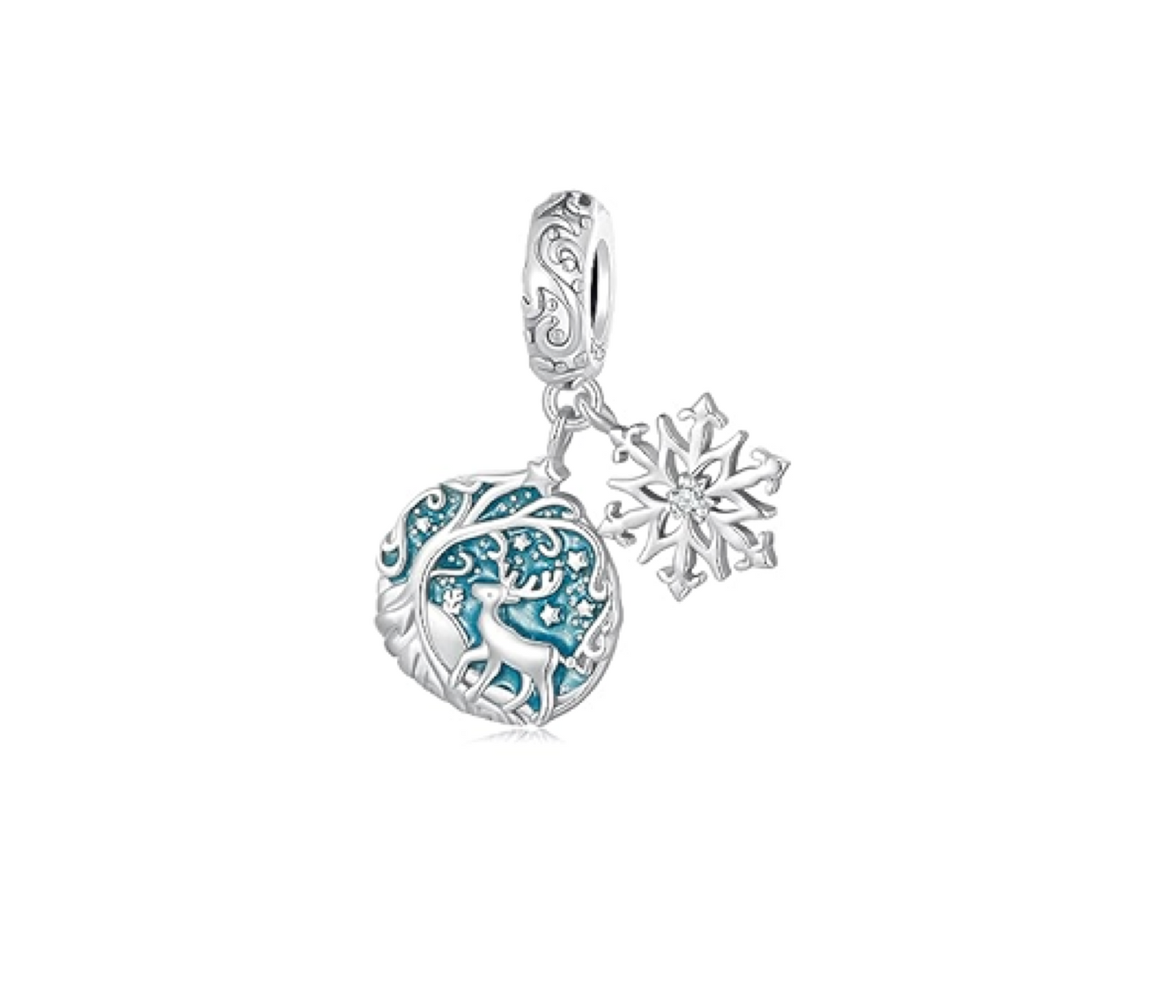 Sterling Silver & Blue Deer Winterscape 'You Light Up My Life' Bracelet Charm