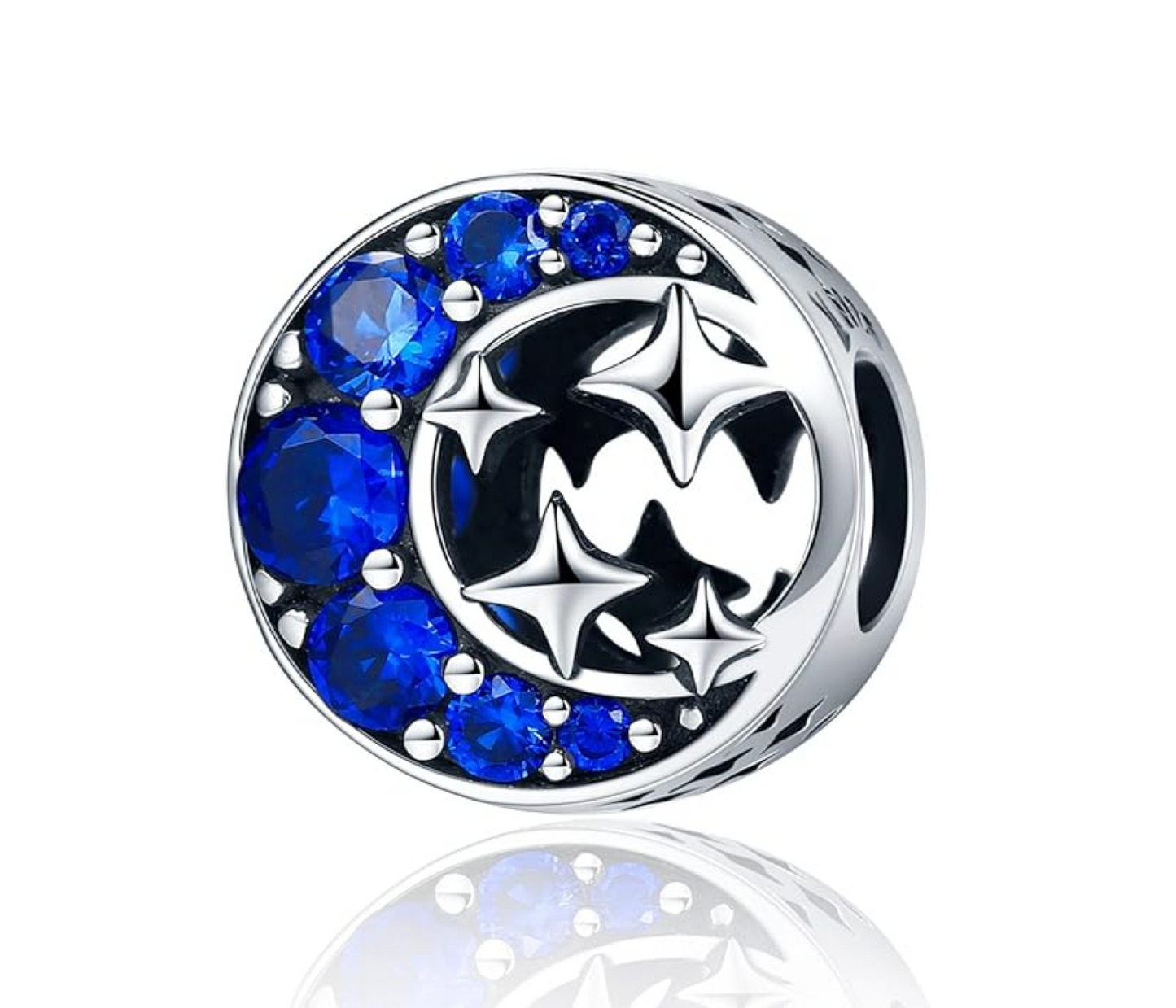 Sterling Silver & Sapphire Blue CZ Moon & Stars Bracelet Charm