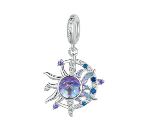 Sterling Silver Piurple & Blue Celestial Moon and Sun CZ Bracelet Charm