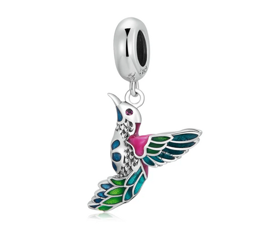 Sterling Silver & Multi Colored Hummingbird Bracelet Charm