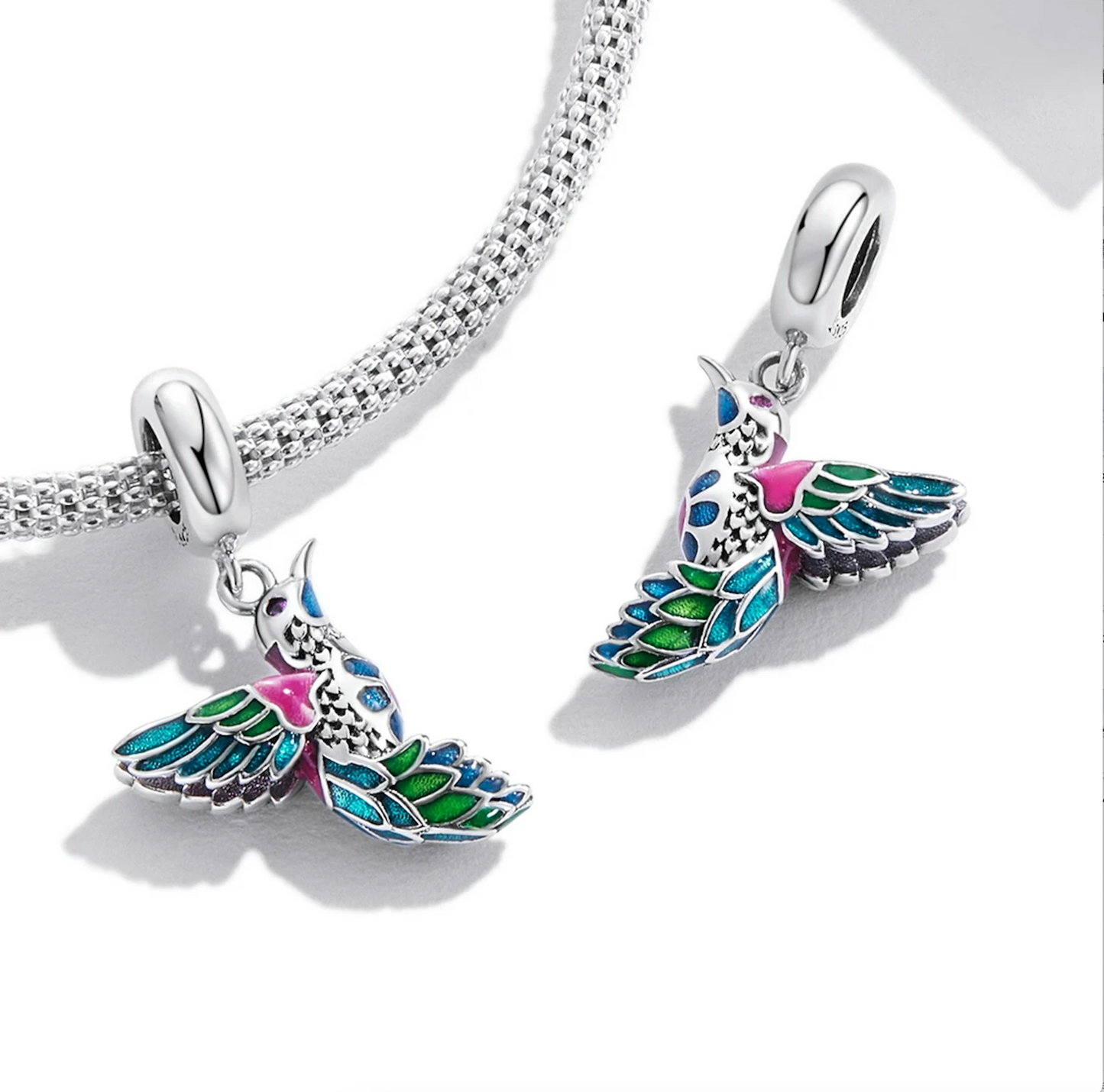 Sterling Silver & Multi Colored Hummingbird Bracelet Charm