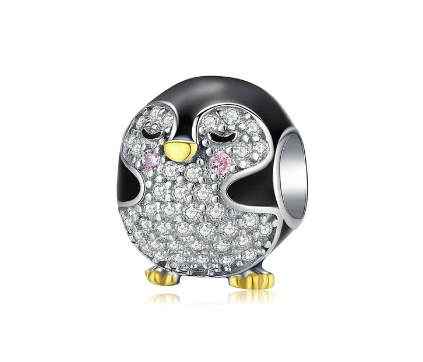 Sterling Silver Black & Clear CZ Pave Cute Penguin Bracelet Charm