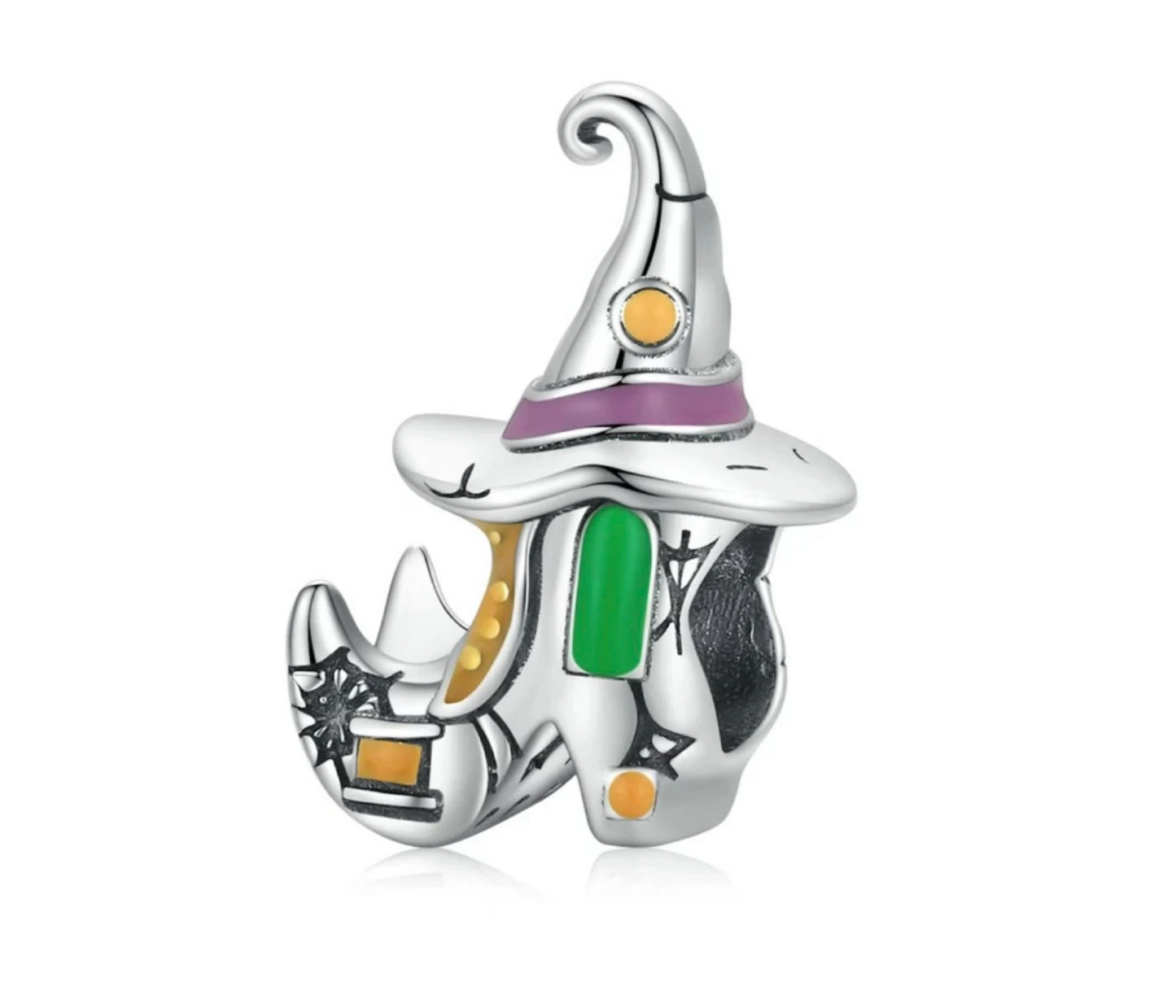 Sterling Silver Multi Colored Witches Hat & Boot Bracelet Charm