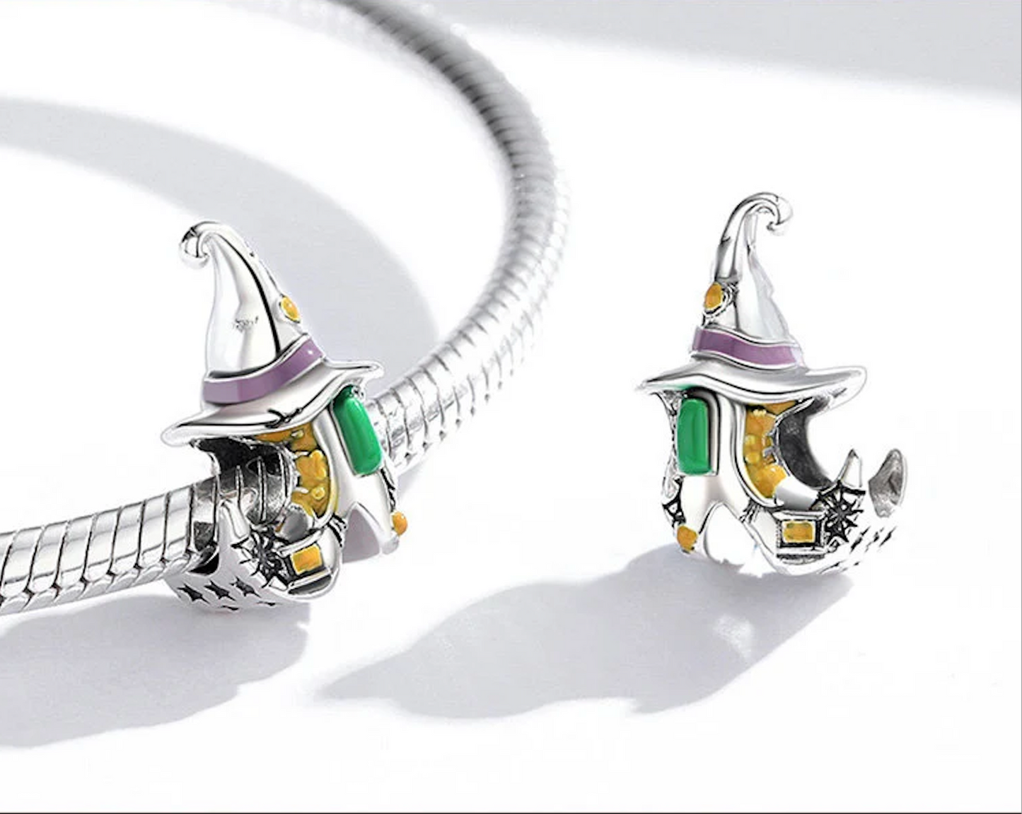 Sterling Silver Multi Colored Witches Hat & Boot Bracelet Charm