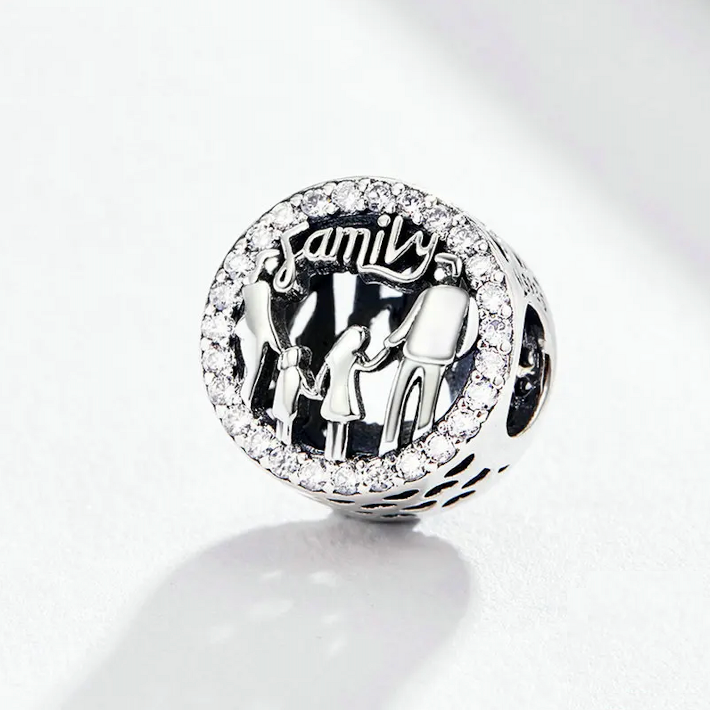 Sterling Silver & CZ 'Family' Bracelet Charm