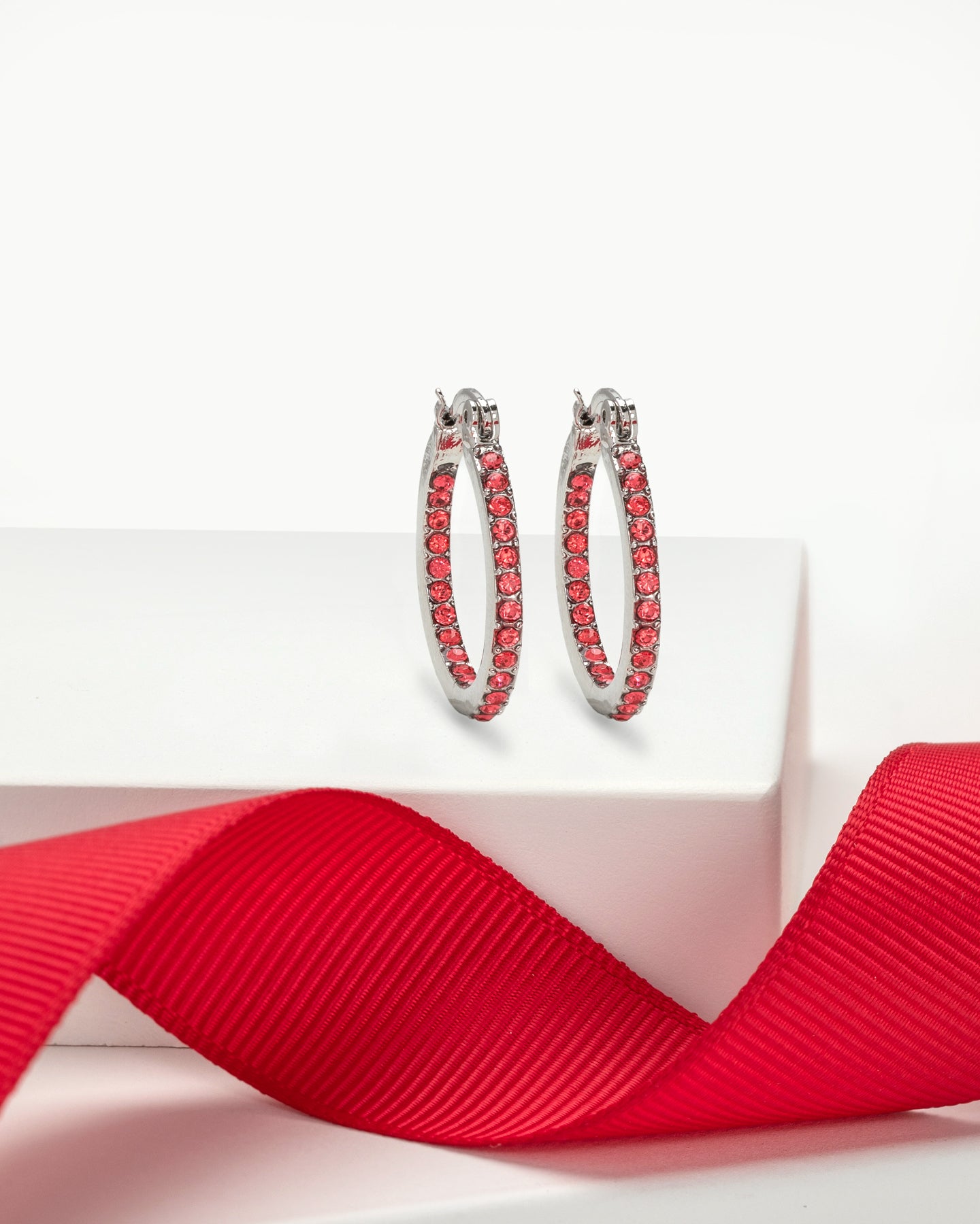 Swarovski Crystal Hoop Earrings – 0.95 Inch Diameter, Multiple Colors, Rhodium or Gold Finish