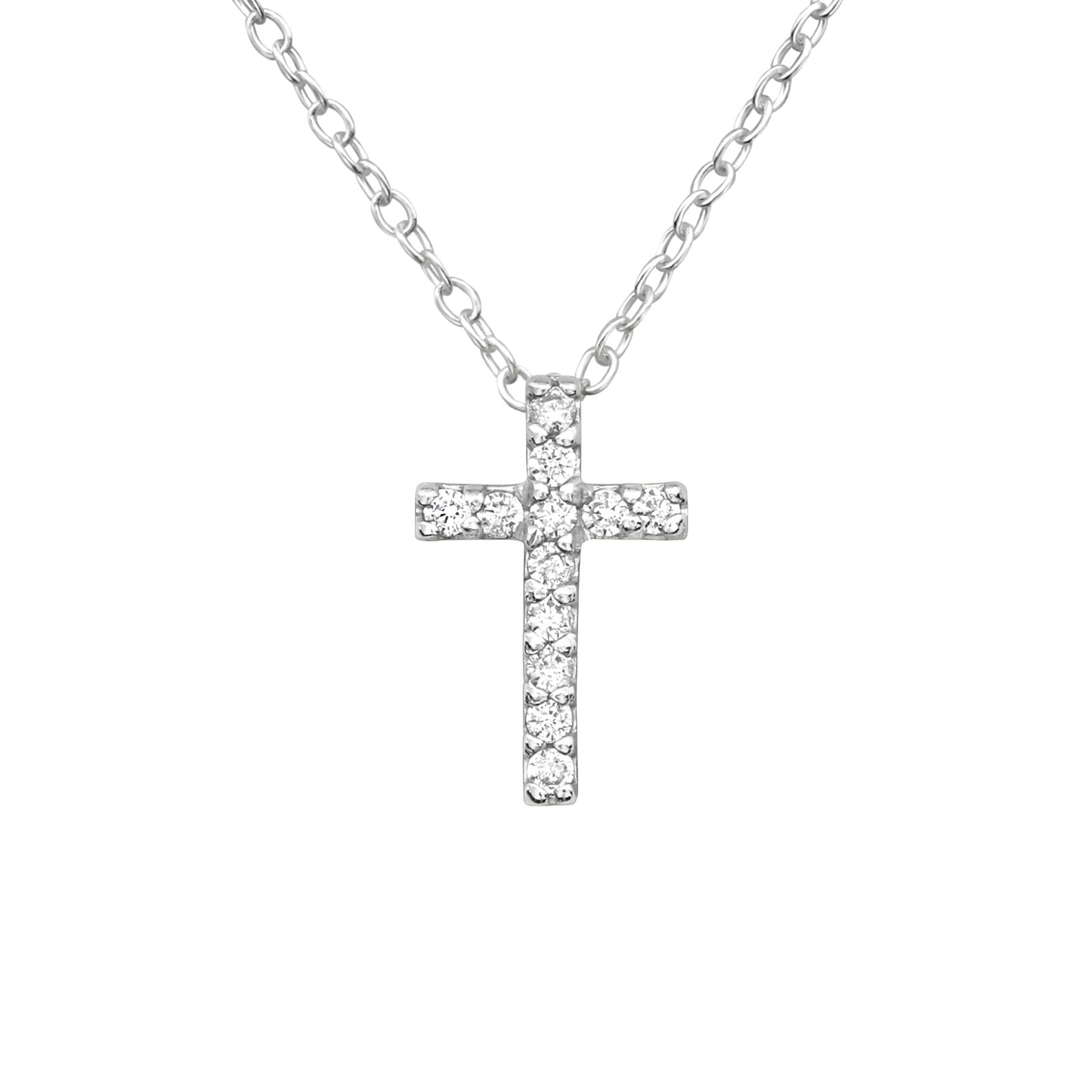 Sterling Silver Dainty Cross Pendant Necklace With Cubic Zirconia - Ag Sterling