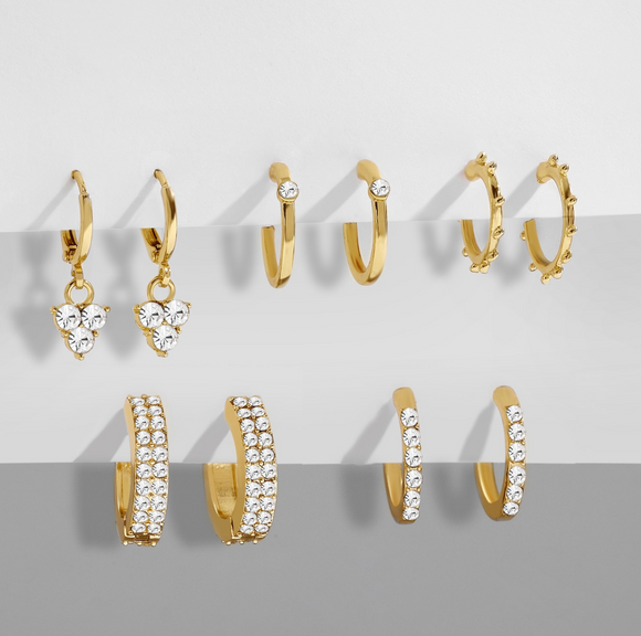 Goldtone & Crystal Set Of 5 Hoop Earrings