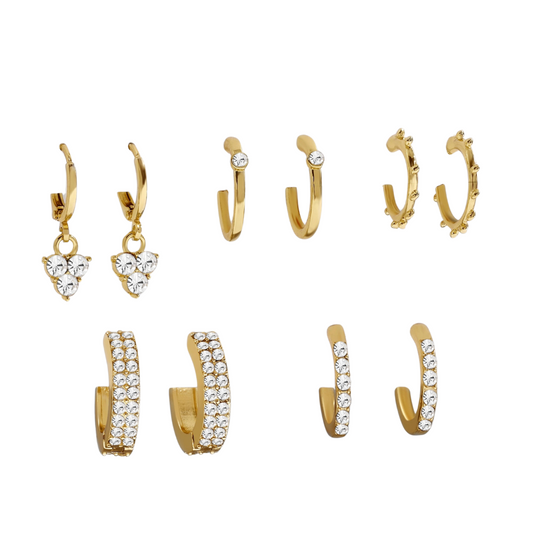 Goldtone & Crystal Set Of 5 Hoop Earrings