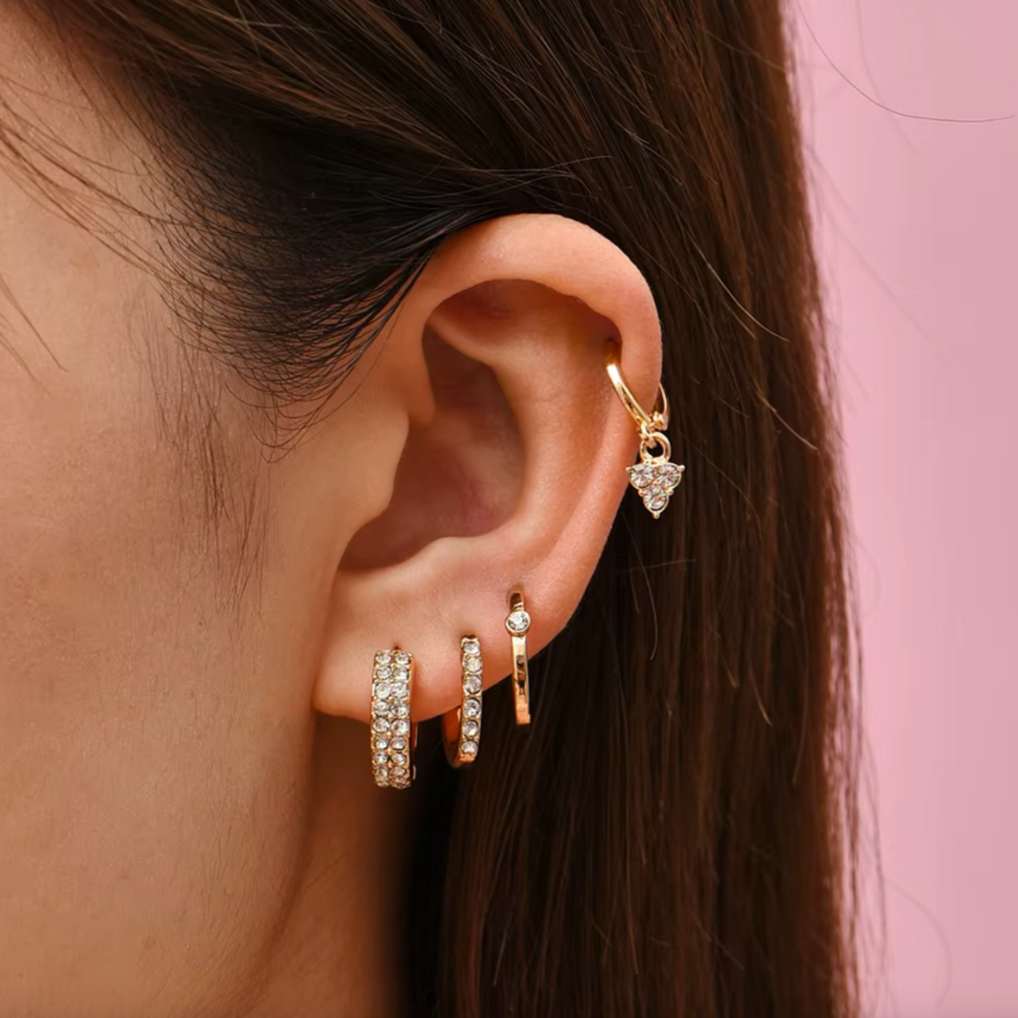 Goldtone & Crystal Set Of 5 Hoop Earrings