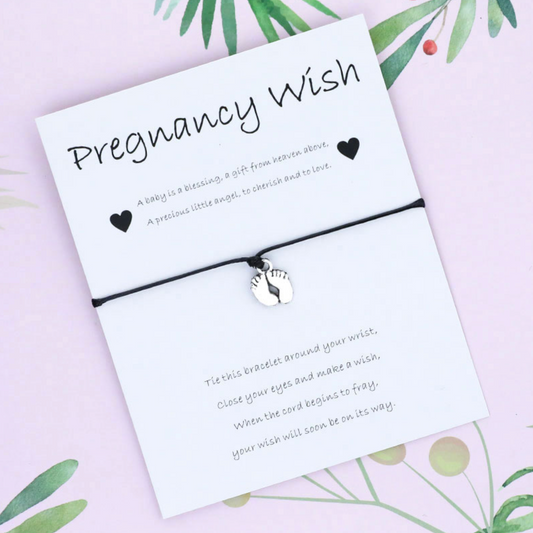 Black & Silvertone Feet 'pregnancy Wish' Adjustable Bracelet