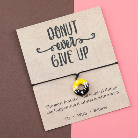 Yellow & Black 'donut Give Up' Adjustable Bracelet