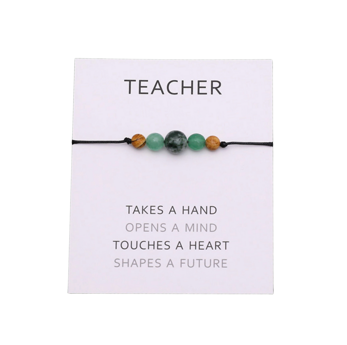 Green and Brown Natural Agate Teacher Beaded Adjustable Bracelet