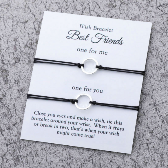 Black & Silvertone Circular 'best Friends' Bracelet Set