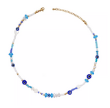 Blue & White Seed Bead Evil Eye Necklace