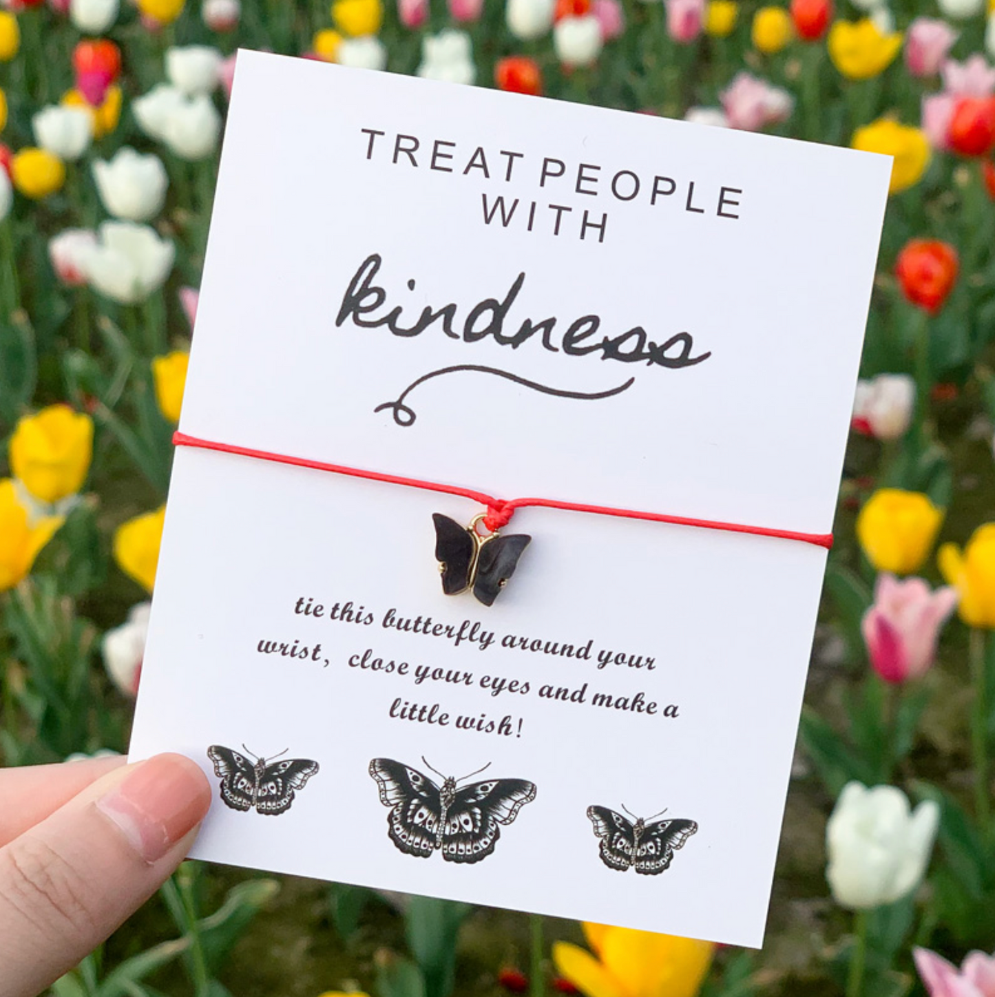 Black & Red Butterfly 'kindness' Adjustable Bracelet