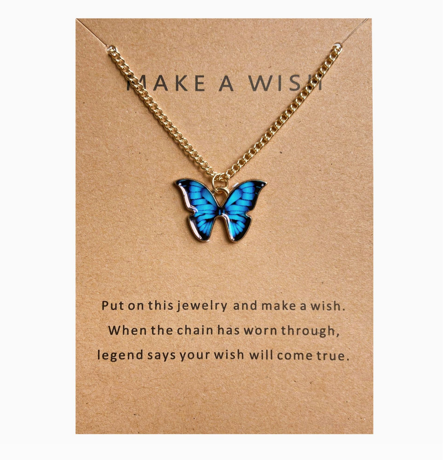 Goldtone Butterfly Pendant Necklace - Make A Wish