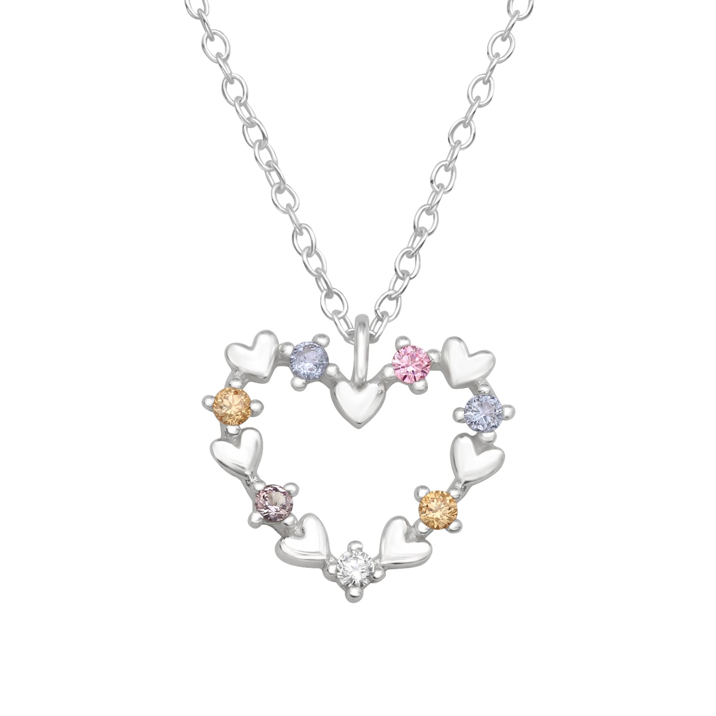 Sterling Silver Heart Pendant Necklace with Cubic Zirconia