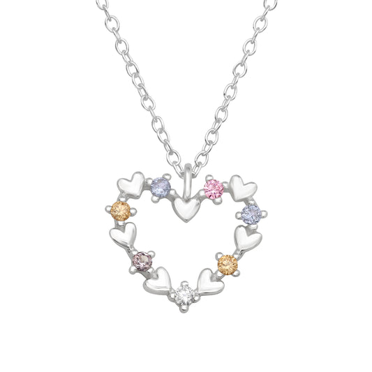 Sterling Silver Heart Pendant Necklace with Cubic Zirconia