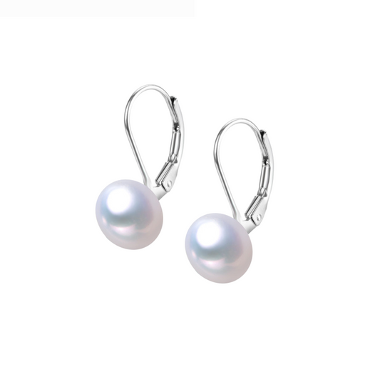 Sterling Silver & White Freshwater Pearl Leverback Earrings