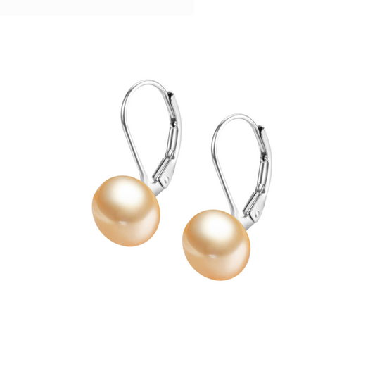 Sterling Silver & Peach Freshwater Pearl Leverback Earrings