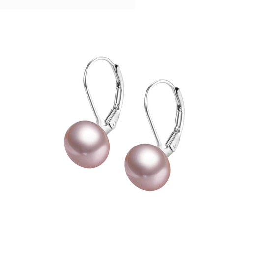 Sterling Silver & Mauve Freshwater Pearl Leverback Earrings