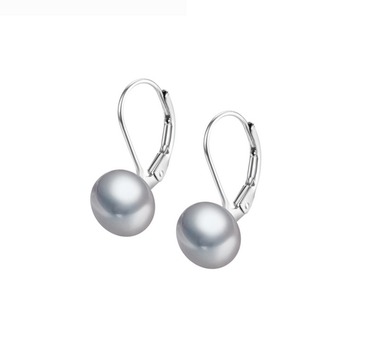 Sterling Silver & Grey Freshwater Pearl Leverback Earrings