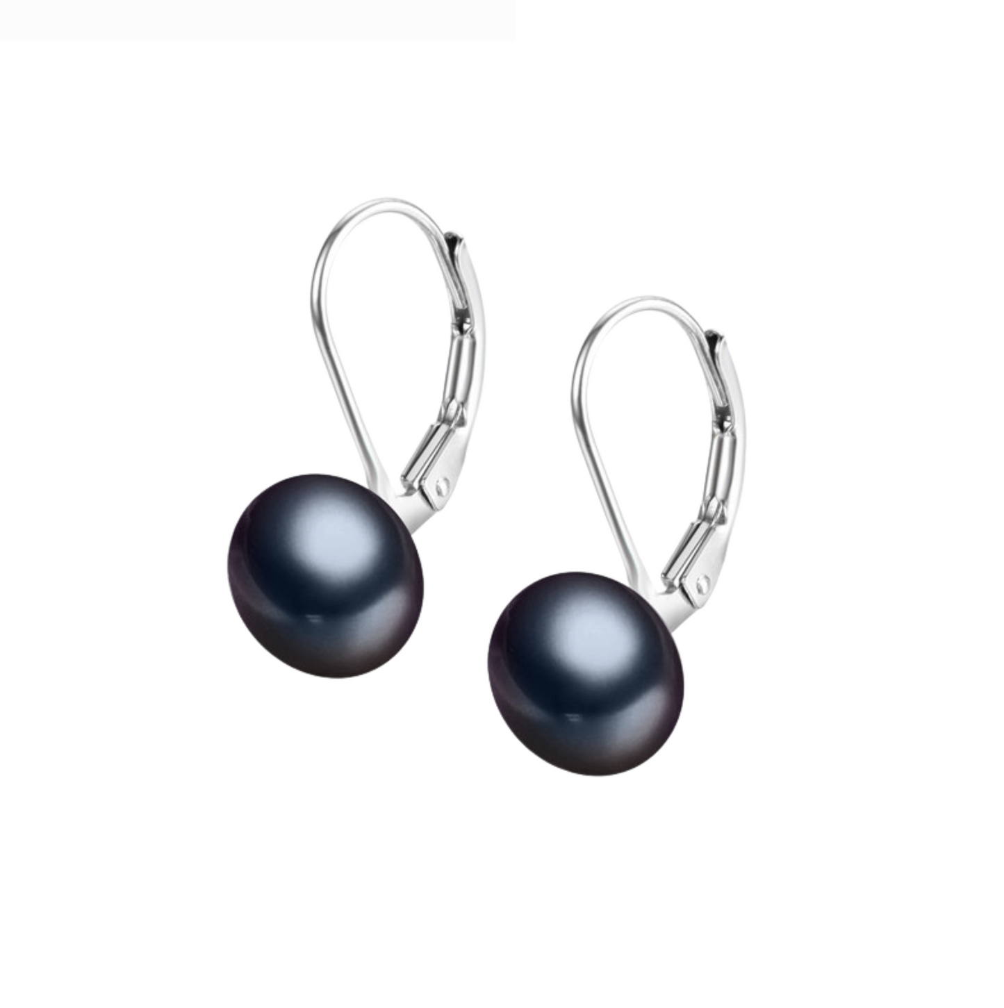 Sterling Silver & Black Freshwater Pearl Leverback Earrings