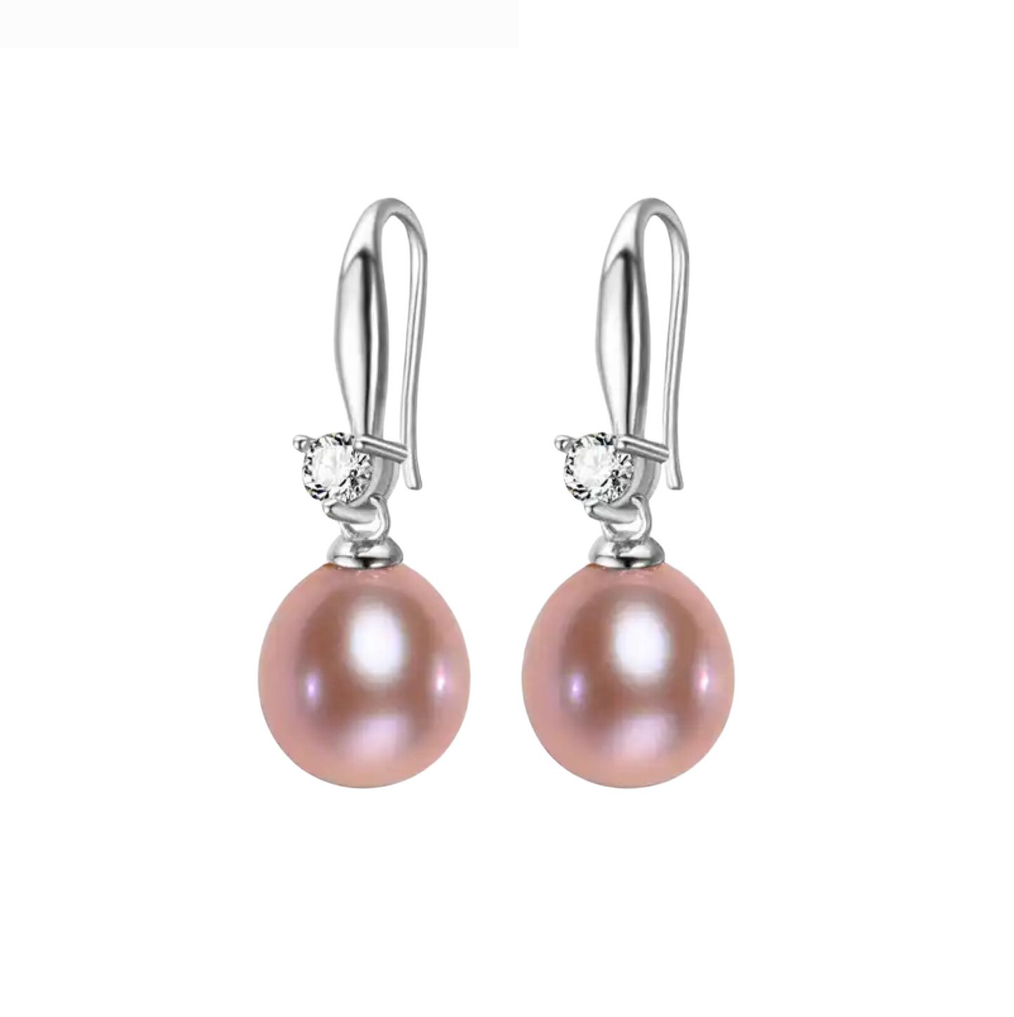 Sterling Silver & Pink Freshwater Pearl & CZ Drop Earrings