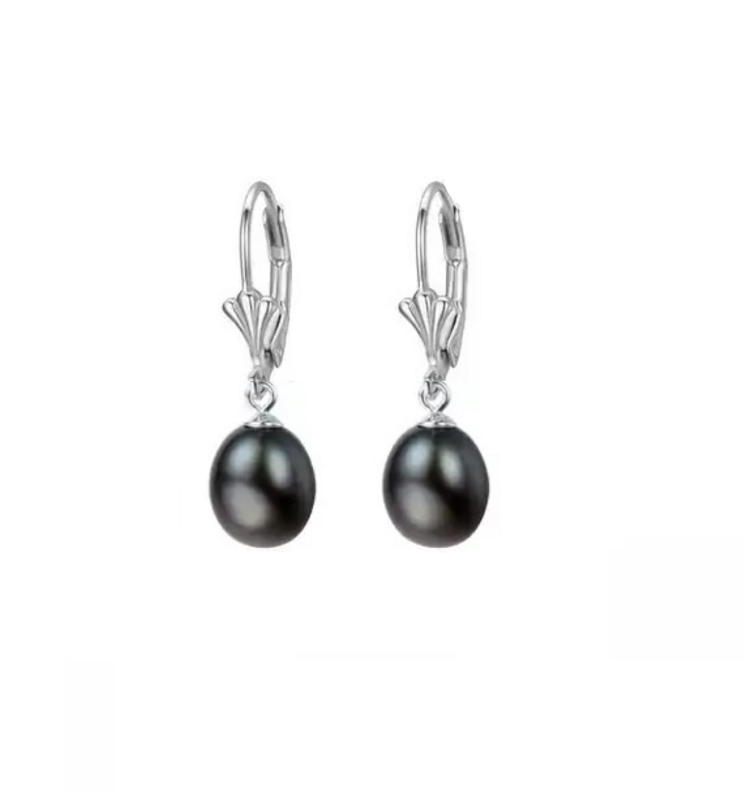 Sterling Silver & Black  Freshwater Pearl Round Stud Earrings