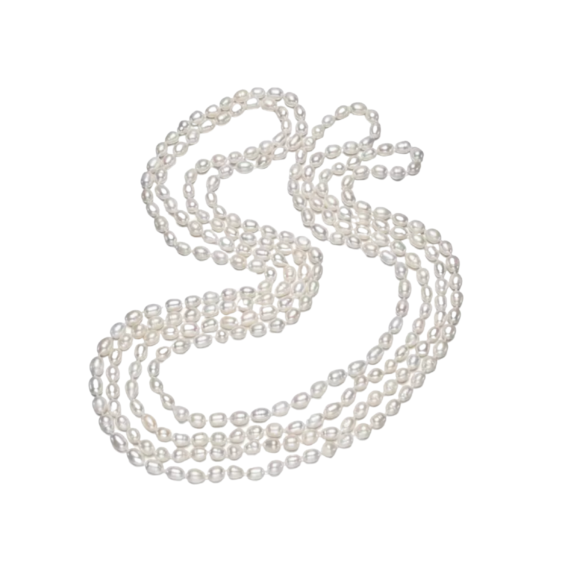 47 Inch White Freshwater Pearl Necklace - 7-8mm Rice Shape Continuous Strand - Classic Pearl Jewelry