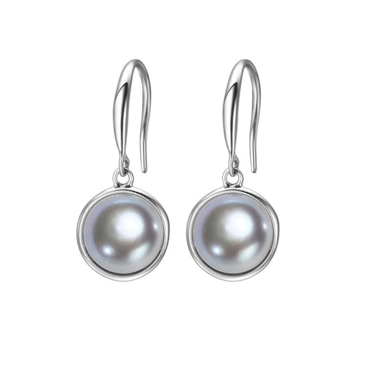 Sterling Silver Grey Freshwater Pearl Circular Drop Earrings